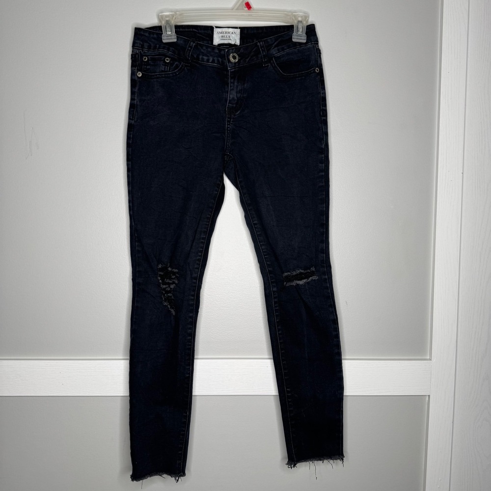 American Blue Skinny Jeans Women‎ Size 5 Black Distressed Raw Hem ACP-722